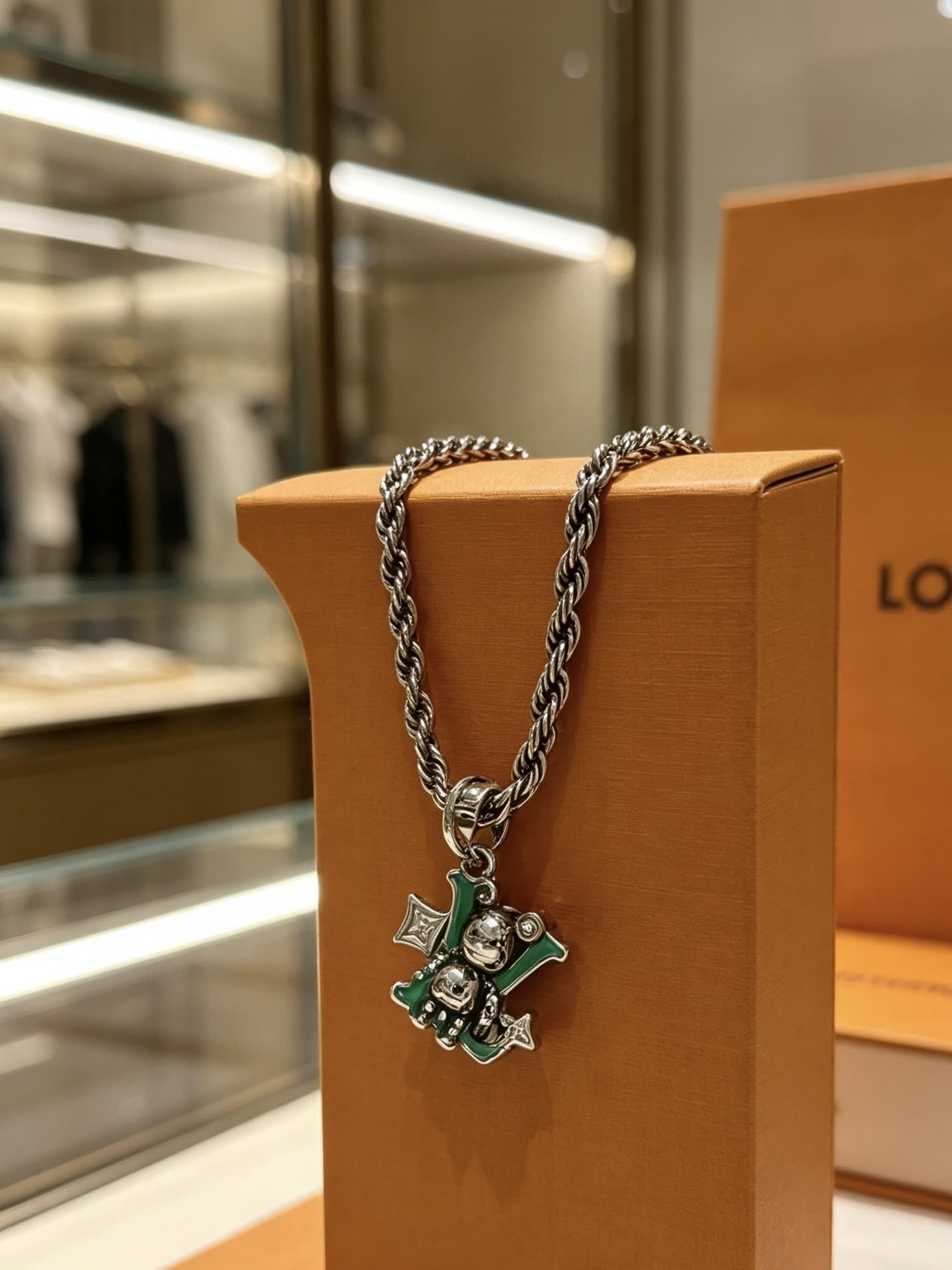 Louis Vuitton Silver Tone Chain with Logo Pendant